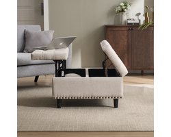 MODFU Poef 75x75x41 cm van linnen stof, met opbergruimte, beige