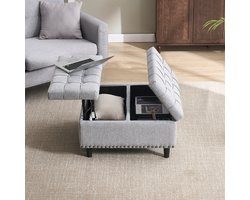 MODFU Poef 75x75x41 cm van linnen stof, met opbergruimte, grijs