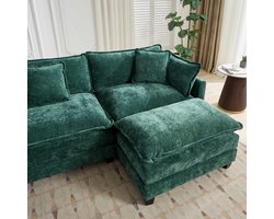 MODFU Poef van chenille, groen, modern ontwerp