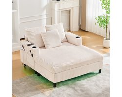 MODFU Relaxfauteuil Met Chaise Longue En USB-Aansluiting - LED-Verlichting - Klassiek - Woonkamer - Ribfluweel - Beige - 142 X 128 X 85 Cm
