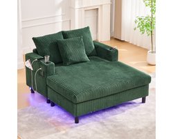 MODFU - Relaxfauteuil Met Diepe Zitting En Ledverlichting - Met USB-Aansluiting En Bekerhouder - Klassiek - Ribfluweel - Smaragdgroen