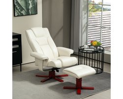 MODFU - Relaxstoel Met Hocker - Verstelbare Rugleuning En Schommelfunctie - Voor Woonkamer - Kunstleer - Crèmewit