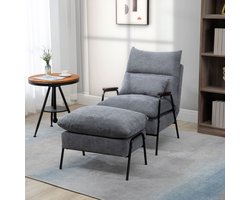 MODFU - Relaxstoel Met Hocker - Verstelbare Rugleuning - Ligfunctie - Modern - Schuim - Lichtgrijs