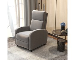MODFU - Relaxstoel Met Verstelbare Rugleuning En Voetsteun - Modern - Voor Woonkamer Of Werkkamer - Linnenlook - Grijs - 64 X 86 X 102 Cm