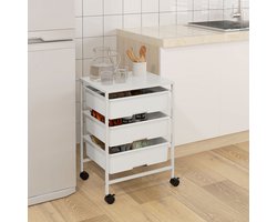 MODFU - Rolwagen - 3 Niveaus - Met Vergrendelbare Wielen - Compact Ontwerp - Voor Keuken Of Badkamer - Kunststof - Wit - 40,8 x 33,5 x 60,5 cm
