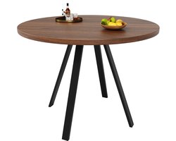MODFU Rond eettafel 80x80x75 cm van MDF en metaal, walnootkleurig blad en zwarte poten, geschikt voor 4