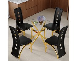 MODFU - Rond Tafel En Stoelen - Modern - 4 Stoelen - Glas - Zwart Goud
