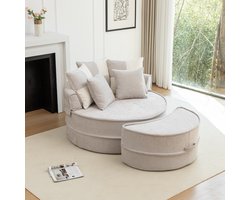 MODFU - Ronde Bank - Met Voetenbank En 5 Kussens - Multifunctioneel - Voor Woonkamer Of Slaapkamer - Schuim - Grijs
