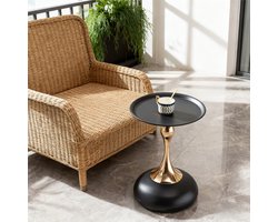 MODFU - Ronde Bijzettafel - Metalen Blad En Onderstel - Modern - Voor Woonkamer Of Slaapkamer - Koolstofstaal - Zwart En Goud