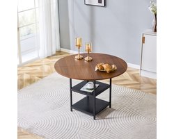 MODFU - Ronde Eettafel - Dubbele Open Opbergruimte - Industrieel - Eetkamer - MDF En Metaal - Zwart En Walnoot - 107 x 75 cm