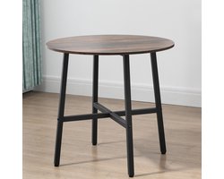 MODFU Ronde eettafel Ø80 cm - Industrieel ontwerp, bruin multiplex blad, stalen frame, voor 4 personen