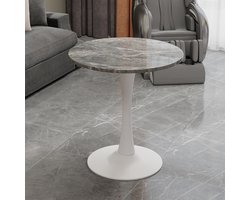 MODFU Ronde Salontafel - Minimalistisch - Moderne Stijl - Voor Woonkamer Of Eethoek - Kunststeen - Antiekwit En Grijs