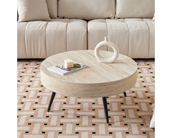 MODFU Ronde Salontafel - Minimalistisch - Voor Woonkamer - MDF En Metaal - Zwart En Lichte Houtlook - Ø 70 x 35,5 cm