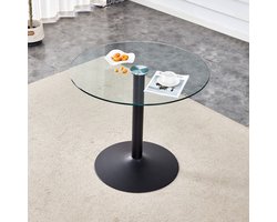 MODFU - Ronde Tafel - Gehard Glazen Blad - Minimalistisch - Voor Woonruimte Of Horeca - Glas En Metaal - Zwart En Transparant - 85 x 76 cm