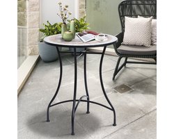 MODFU Ronde tuintafel Ø60x71 cm van staal, mozaïek keramisch blad, oranje