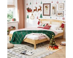 MODFU Rotan Tweepersoonsbed 160x200 cm – Massief grenen frame – Rotan matrasbodem – 15 latten – Naturel