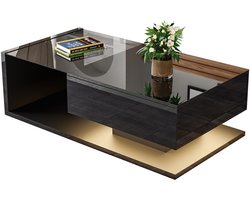MODFU Salontafel 105x55x32,5 cm van gehard glas en MDF-hout, hoogglans zwart met 16-kleur LED