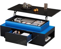 MODFU Salontafel 96x45x40 cm van MDF-hout, hydraulisch verstelbaar blad, verborgen opbergruimte en kleurige LED