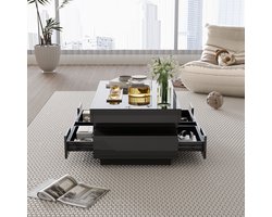 MODFU Salontafel, hoogglans met LED-verlichting, 4 lades voorop en achter, grote opbergruimte