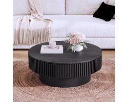 MODFU Salontafel – Ø75 cm – Met verborgen opbergruimte – Geribbeld design (paddestoelvorm) – Modern – Voor woonkamer of kantoor – MDF en houtfineer – Zwart