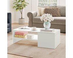 MODFU - Salontafel - Verstelbaar Blad En Opbergruimte - Modern - Woonkamer - Hout - Wit - 110 X 52 X 36 Cm