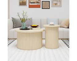 MODFU - Salontafelset Van 2 - Ronde Vormen - Golvende Structuur - Houtlook - Naturel