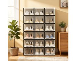 MODFU-Schoenen Opbergbox Set-Transparant-Zwart-Stapelbaar-18 Stuks