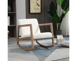 MODFU - Schommelstoel - Gestoffeerd - Rustiek - Woonkamer - Rubberhout En Polyester - Cremewit - 60 X 81 X 71 Cm