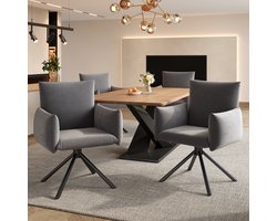 MODFU - Set Van 2 Eetkamerstoelen - 360° Draaibaar - Met Armleuningen - Modern - Fluweel - Grijs