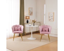 MODFU - Set Van 2 Stoelen - Bloemblaadjesrug En Kussen - Woonkamer - Fluweel - Roze