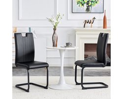 MODFU Set van 2 Stoelen – Eetkamerstoel & Bureaustoel – Ergonomische Rugleuning – Modern Design – Kunstleer Zwart – 52x41x99 cm