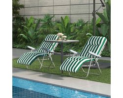 MODFU - Set Van 2 Tuinligstoelen - Inklapbaar En Verstelbaar - Voor Tuin En Terras - Staal En Polyester - Groen - 60 x 75 x 102 cm