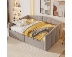 MODFU Slaapbank 140cm*200cm, gestoffeerd fluweel lichtgrijs, met hydraulische opbergruimte en lattenbodem