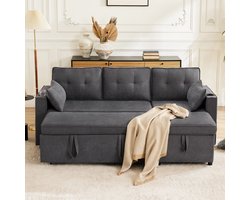 MODFU - Slaapbank - Met Opbergruimte En Bekerhouders - Modern - Voor Woonkamer - Katoen-Linnen - Grijs - 211 X 130 X 86 Cm