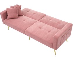 MODFU - Slaapbank - Verstelbare Rugleuning En Bedfunctie - Voor Logees - Houten Frame En Zachte Stof - Roze - 175 X 64 X 72 Cm