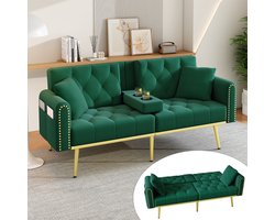MODFU Slaapbank - Verstelbare Rugleuning En Bekerhouder - Voor Woonkamer - Fluweel - Groen - 175 X 80 X 73,5 Cm