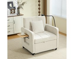 MODFU - Slaapfauteuil - 2-In-1 - Verstelbare Rugleuning - Modern - Chenille - Beige - 167 X 79 X 83 Cm