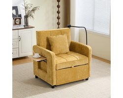 MODFU - Slaapfauteuil - 2-In-1 - Verstelbare Rugleuning - Modern - Chenille - Mosterdgeel - 167 X 79 X 83 Cm