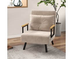 MODFU - Slaapstoel Met Bedfunctie - Verstelbare Rugleuning En Kussen - Modern - Voor Woonkamer - Polyester - Beige - 63 X 73 X 81 Cm
