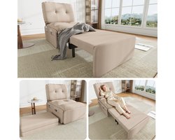 MODFU - Slaapstoel - Uitschuifbaar 2-In-1 - Armloos - Modern - Voor Kleine Ruimtes - Linnen - Beige - 81,5 X 92 X 90 Cm
