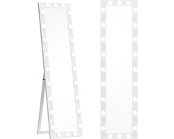 MODFU - Staande Passpiegel met Verlichting - 150 x 40 cm - 3 Lichtkleuren & Dimmbaar - Modern Design voor Slaapkamer - Gehard Glas - Wit