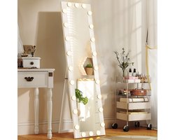 MODFU - Staande Passpiegel Met Verlichting - 3 Lichtkleuren - Modern - Voor Slaapkamer - Gehard Glas - Wit - 150 x 40 cm