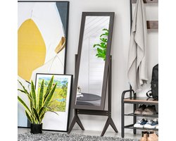 MODFU - Staande Passpiegel - Verstelbare Kantelhoek - Elegant Ontwerp - Voor Slaapkamer Of Hal - MDF - Koffiebruin - 47 x 46 x 148 cm
