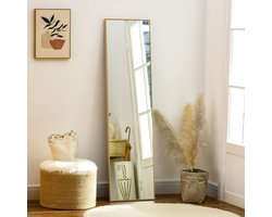 MODFU - Staande Spiegel - Over De Volle Lengte - Modern - Voor Slaapkamer Of Hal - MDF - Zilver En Lichtbruin - 40 x 47 x 147 cm