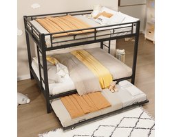 MODFU – Stapelbed met Uittrekbed – 140x200 cm – Hoge Valbeveiliging & Stevig Metaal – Ruimtebesparend voor Logeren of Kinderkamer – Zwart