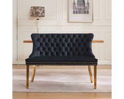 MODFU Stoel per stuk, gestoffeerd fluweel, hoge rugleuning met nagels, massief houten poten, modern, zwart