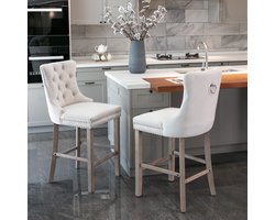 MODFU Stoel per stuk, gestoffeerd velours, met hoge rugleuning, houten poten, modern ontwerp met decoratieve rivetten