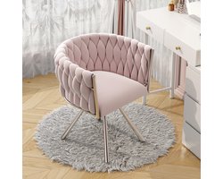 MODFU Stoel per stuk, gestoffeerd velvet, 360° draaibaar, ergonomische rugleuning, vier metalen poten, roze