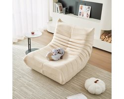MODFU Teddy Fluweel Bean Bag Sofa 110x85x79 cm, Comfortabel & Ergonomisch, Hoogwaardig Schuim, Lichtgewicht en Verplaatsbaar, Beige