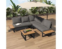 MODFU - Tuin Loungeset - Hoekbank Met Verstelbare Hoekligfunctie - Met Salontafel - Polyester - Grijs Zwart